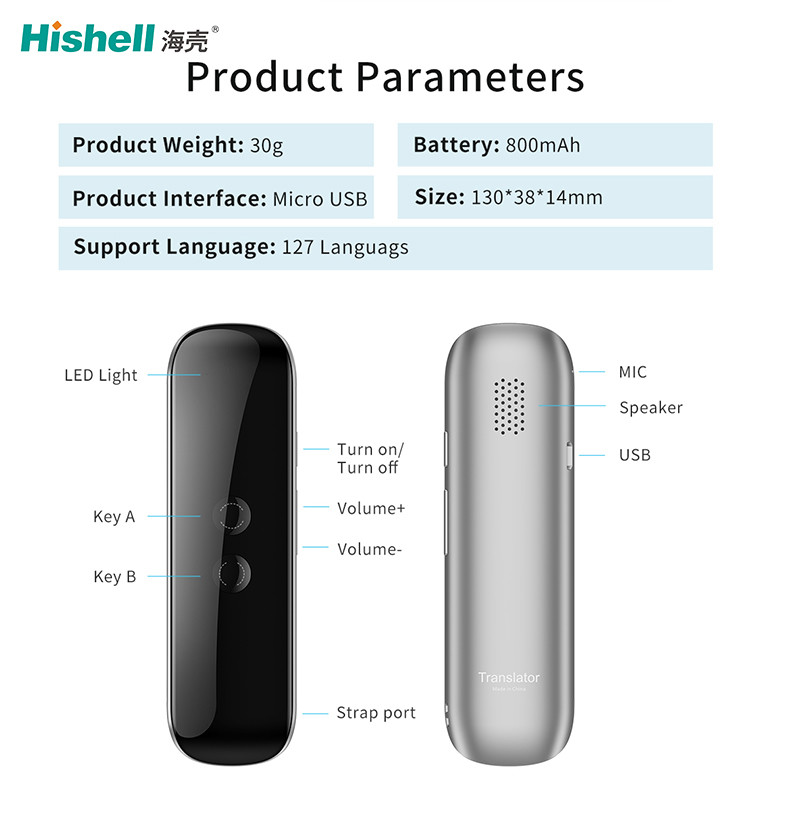 Black 800mAh Instant Voice Translator , Sliver Voice Language Converter