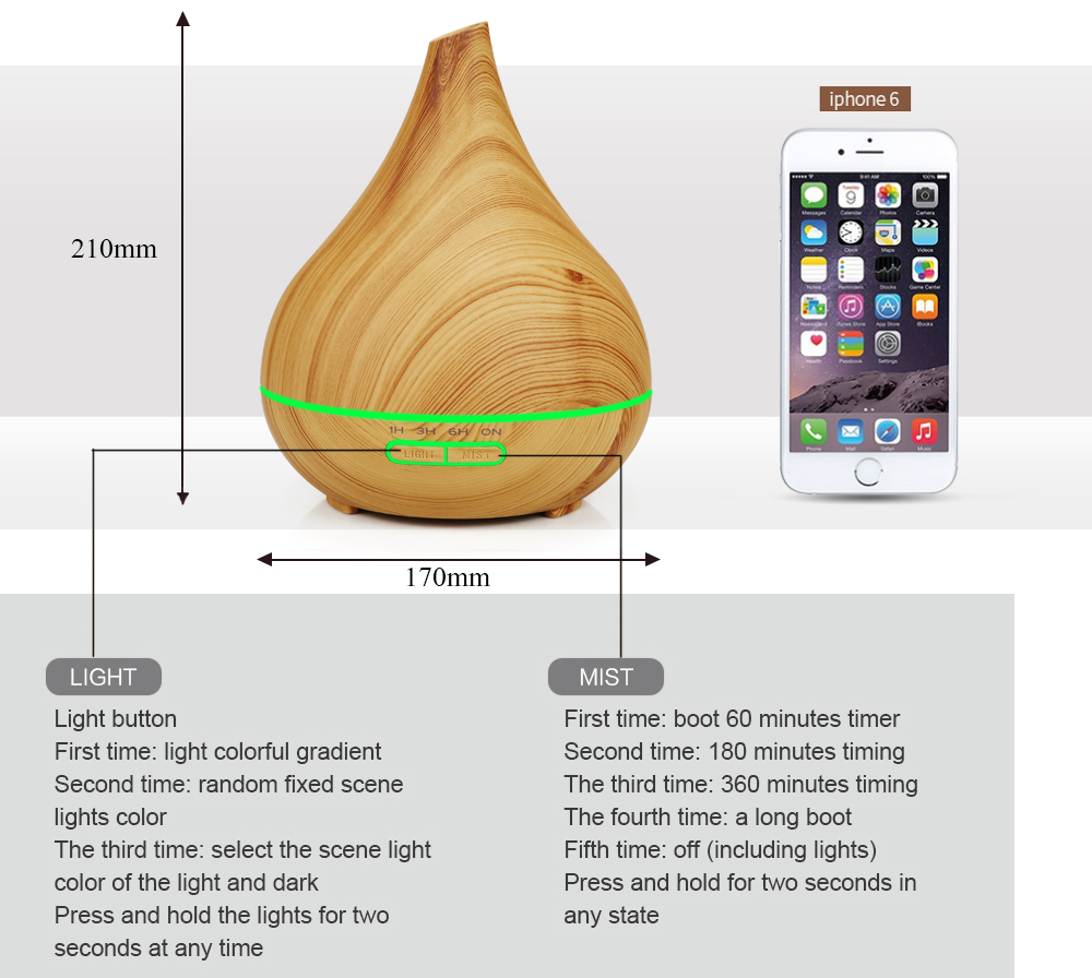 400ml Capacity Mini Aroma Oil Diffuser Wooden Aromatherapy Machine Quiet Remote Control Aroma Diffuser with LED Light