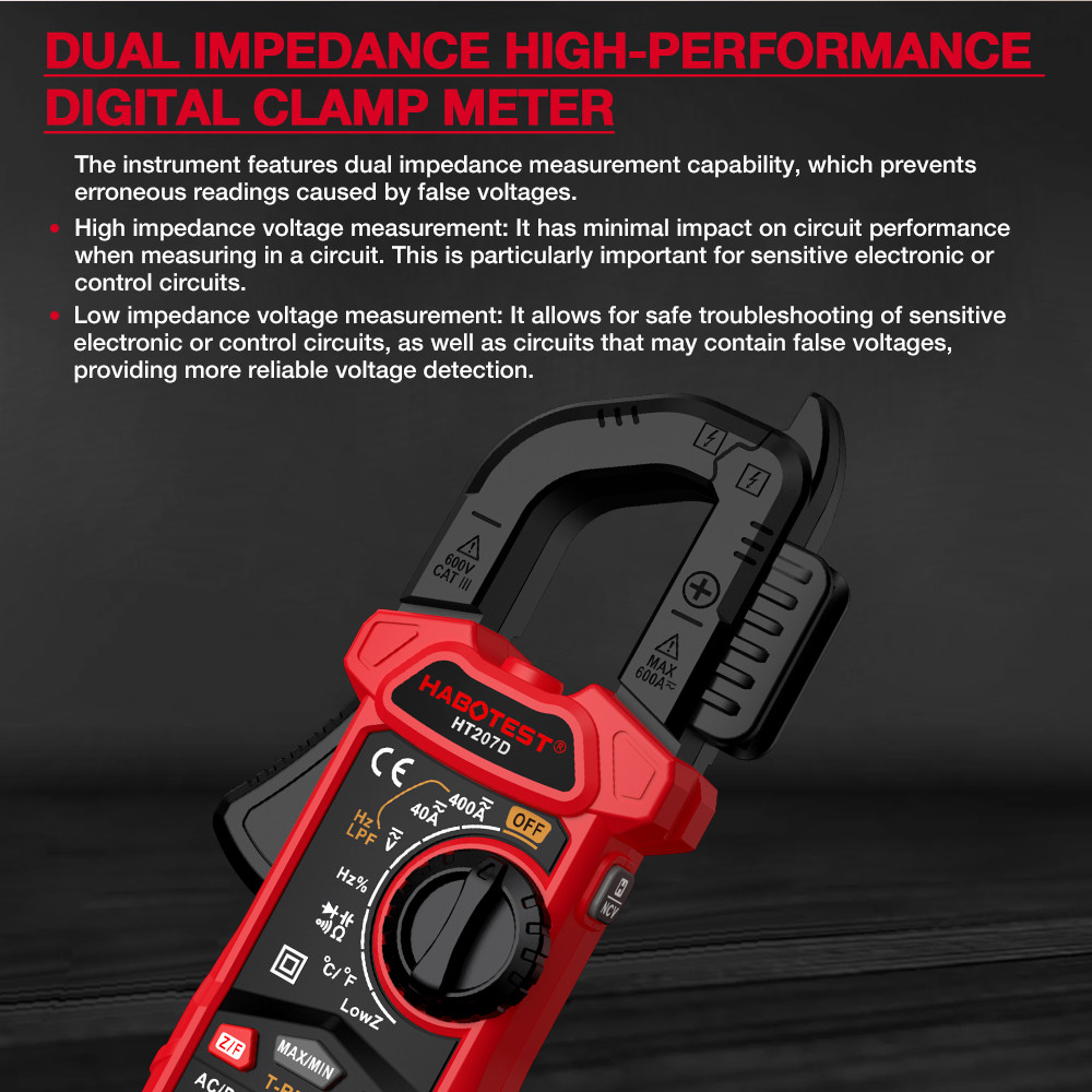 HT207 AC DC Digital Clamp Meter Multimeter Pinza Amperimetrica True RMSTrue RMS NCV Voltage Inrush Current Tester