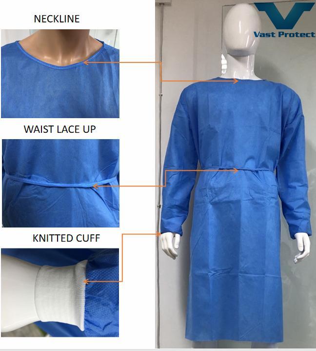Disposable Breathable Anti-Mildew and Anti-Bacterial Hydroponic Easy to Wear SMS Isolation Gown