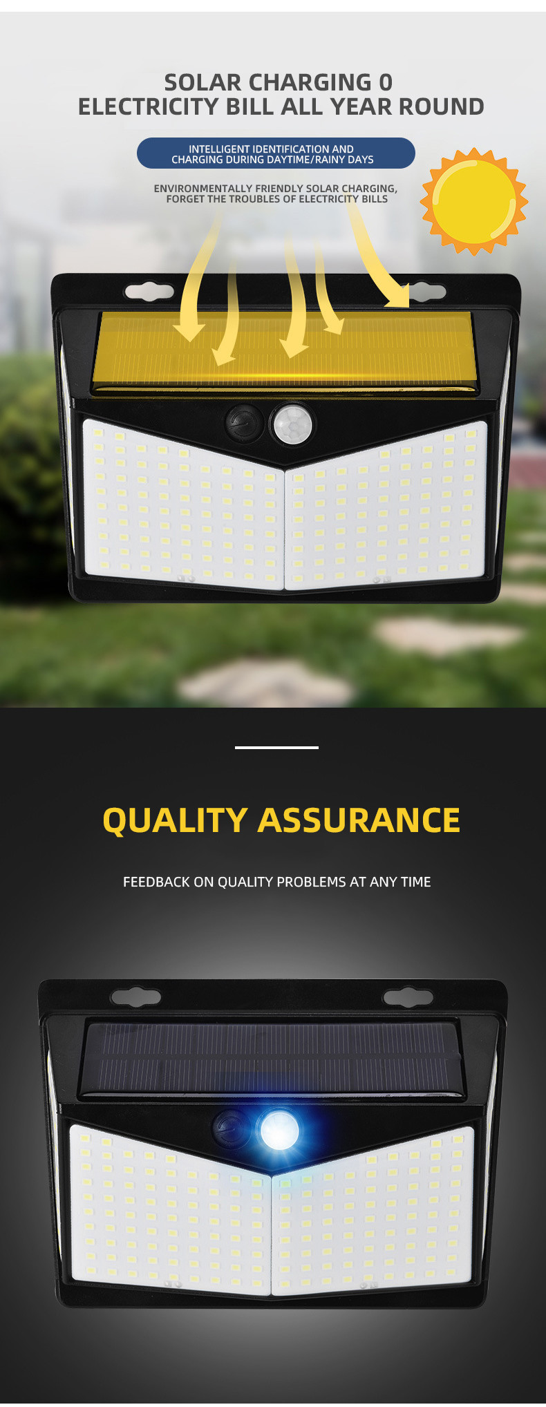 212 Led Solar Motion Sensor Light Garden Wall Lamp Outdoor 1.8w