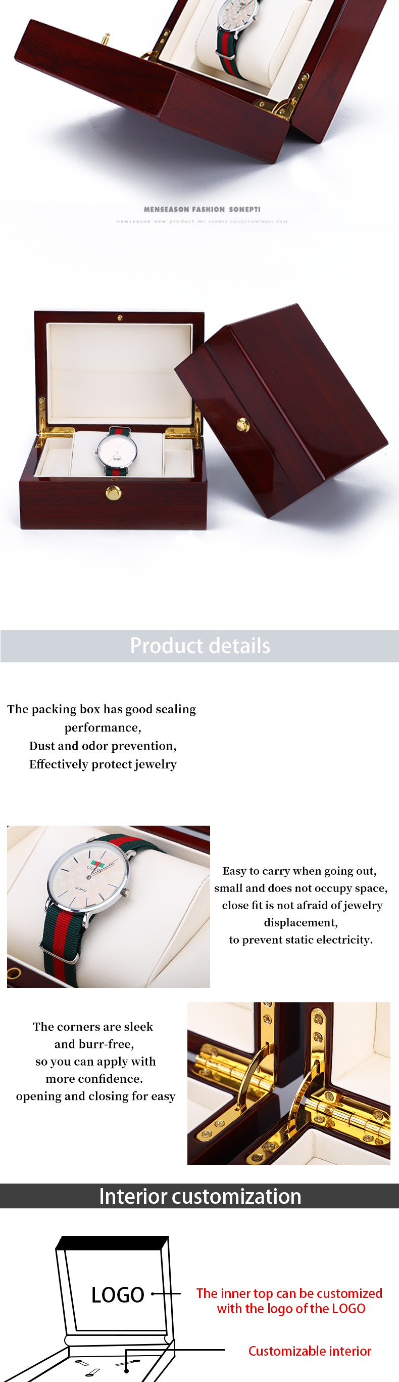 OEM DustProof Wooden Luxury Watch Storage Box With Push Button Closure
