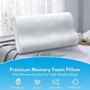 4-Layer Adjustable Memory Foam Pillow for Sleeping Ergonomic Contour Cooling