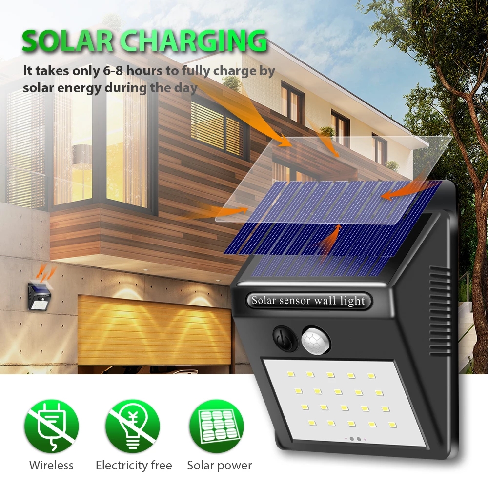 IP66 200lm 10ft Distance Solar Motion Sensor Wall Light 20 LED