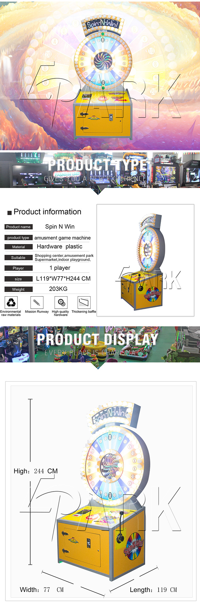 Epark Spin N Win Video Entertainment Equipment / Coin Amusement Game Machine
