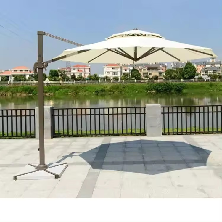 Outdoor Marble Base Cafe Sunade Umbrellas Pergola Gazebo Cover Parasols with Solar Light