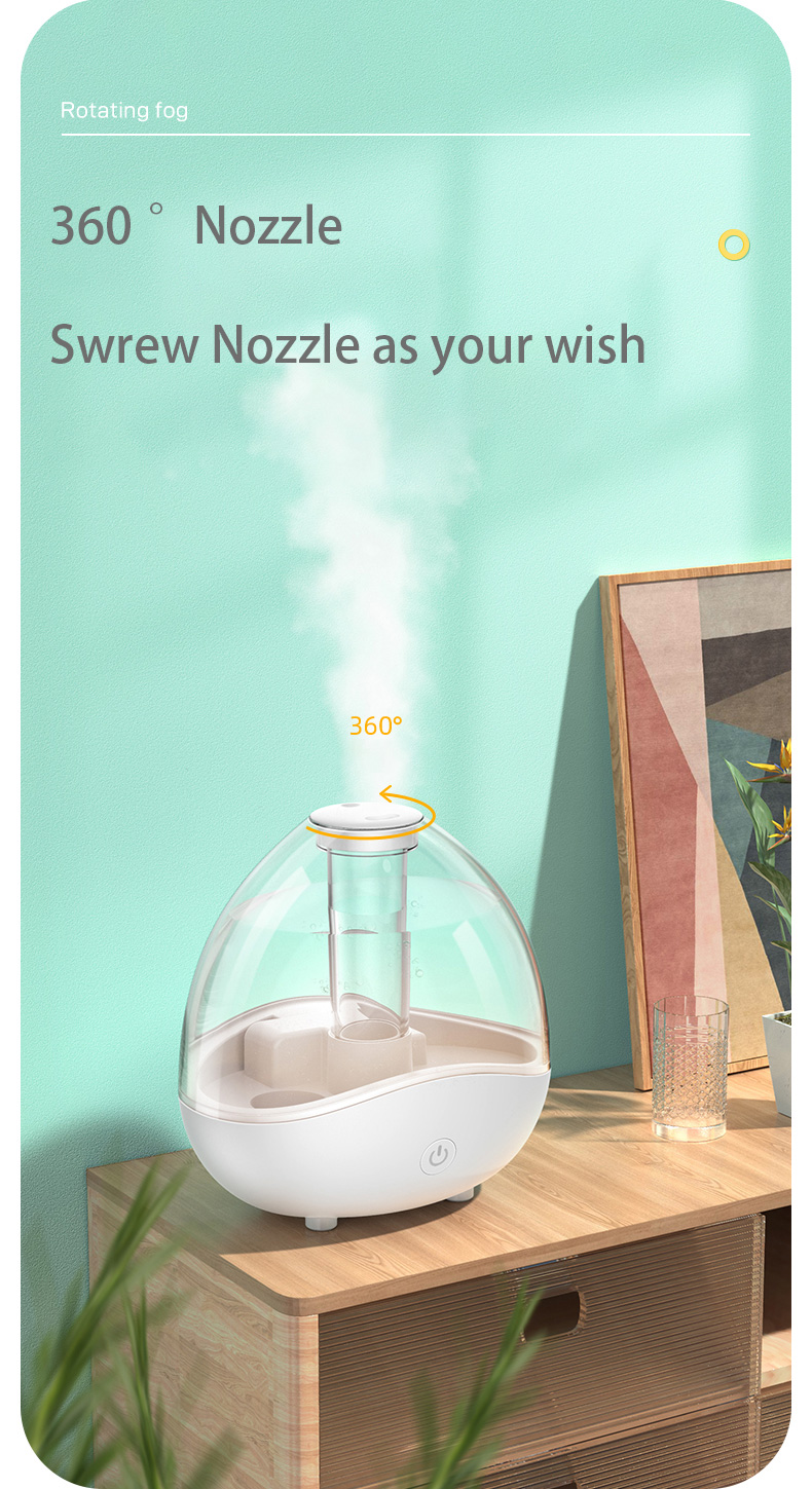 HOMEFISH Ultrasonic Atomization Humidifier 150mL/H-250mL/H Large Mist Output With Night Light