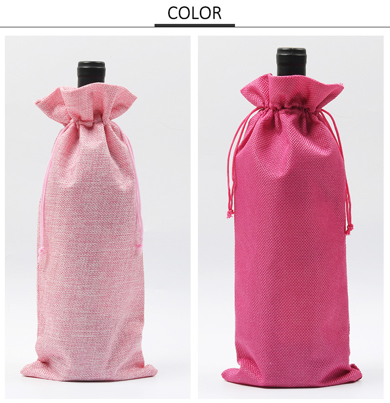 Cotton Pure Color Blank Drawstring Portable Wine Bottle Sleeve
