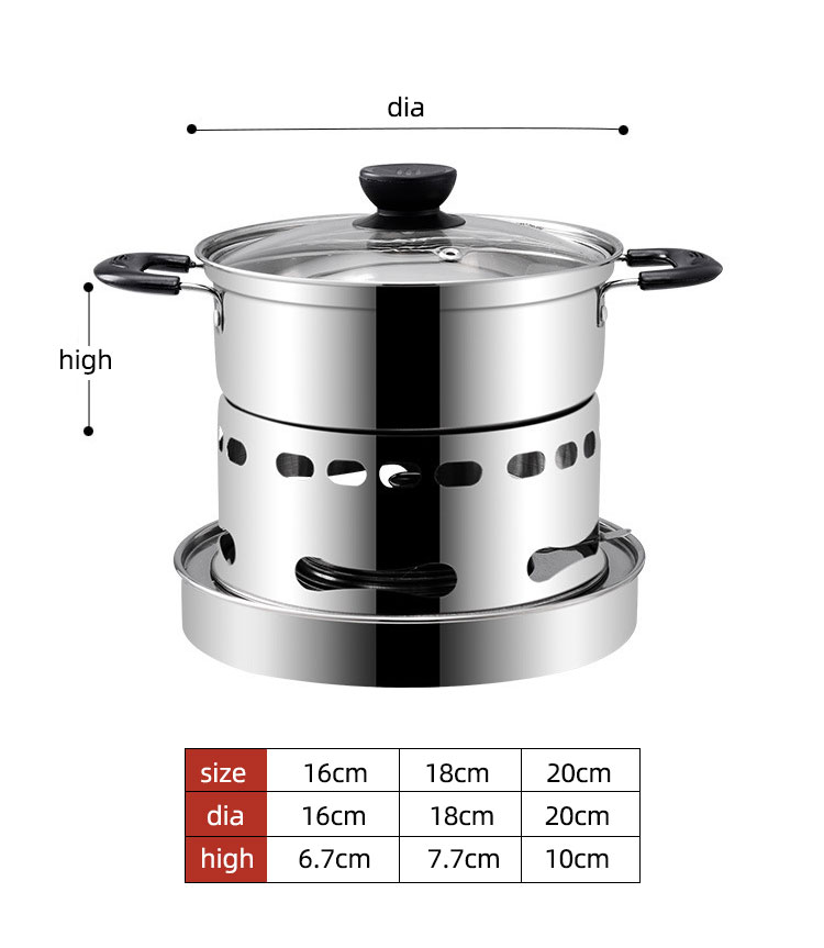 Fashion Simple Stainless Steel Hot Pot Kitchen Hotel Single Portable Alcohol Stove Self Service Hot Pot Set