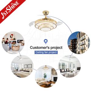 220V Crystal Retractable Ceiling Fan Light Dimmable Fandelier 6 Speed