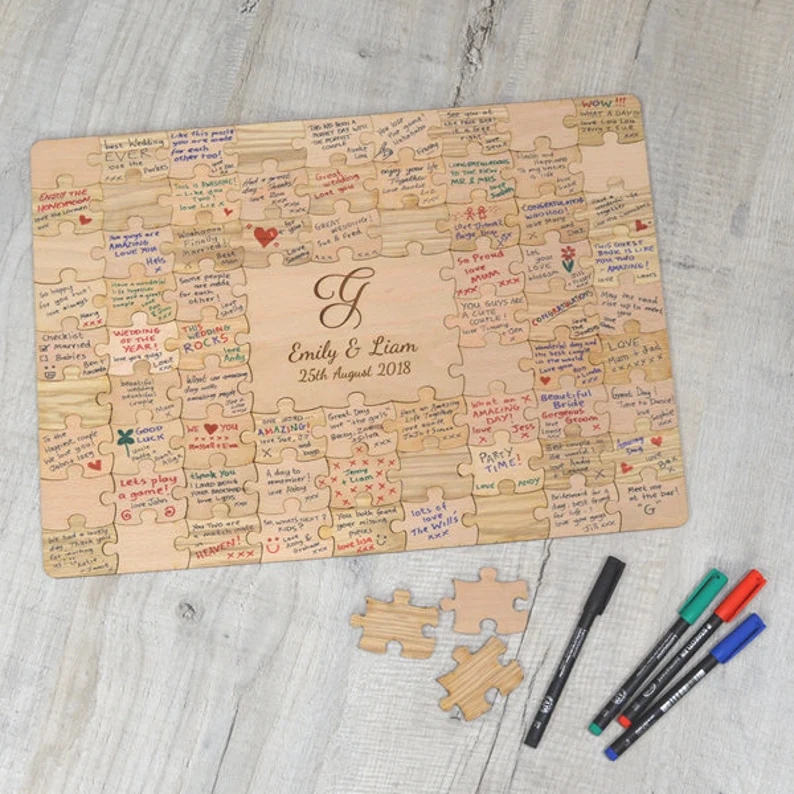 Personalised Wooden Wedding Jigsaw Puzzle Piece Guestbook Personalized Guest Book