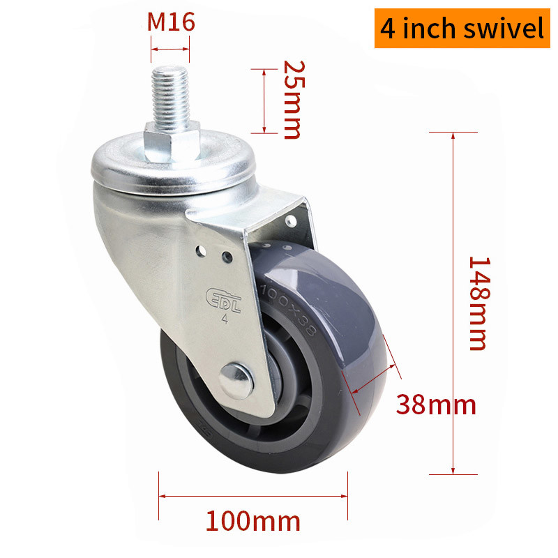 EDL Medium Duty TPU Caster 4inch 250kg Threaded by Swivel and Brake type
