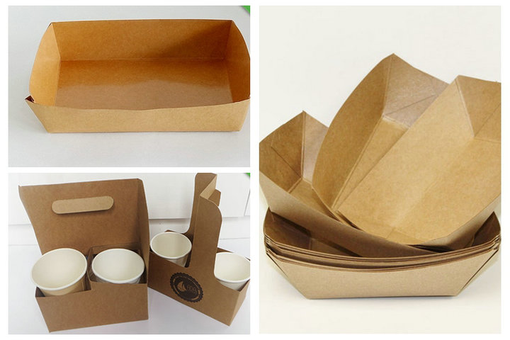 FDA FSC Food Grade Brown Kraft Paper For Paper Tray Street Food Package