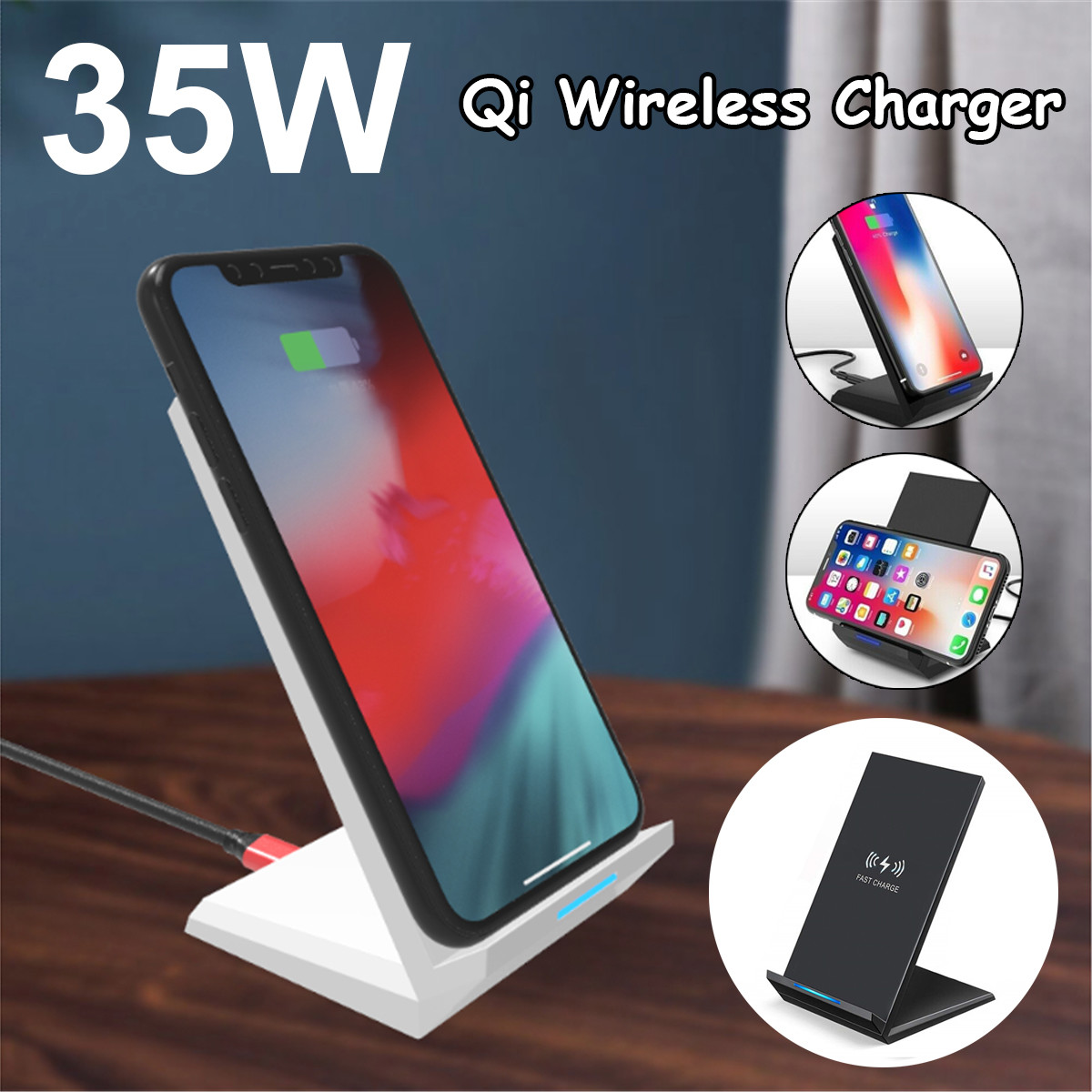 35W Qi Wireless Charger Stand Fast Dock Station Phone Charger For Samsungs S10