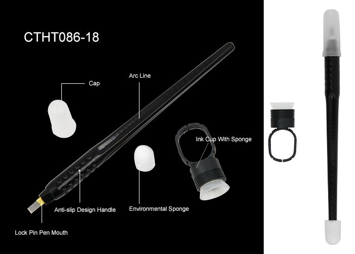 Medical Packing Black 18U Sharp Blade Disposable Manual Tattoo Pen With Brush & Sponge Cup