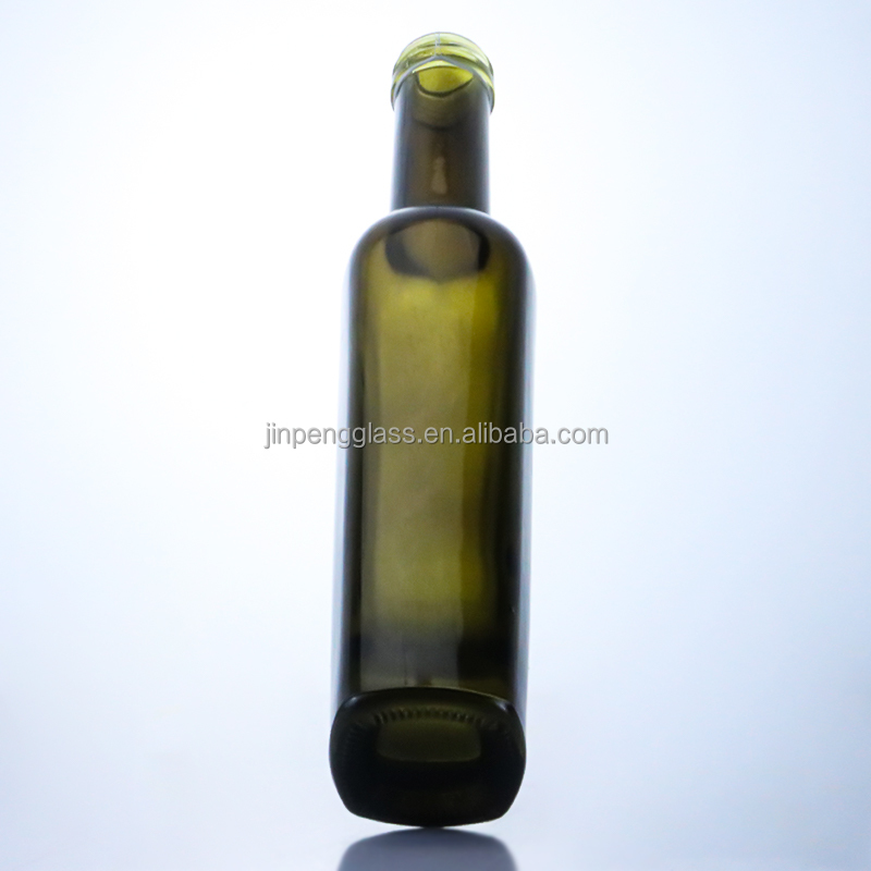 375ml Dark Green Olive Oil Glass Bottles Acid Etch Surface Handling and Tall Colored