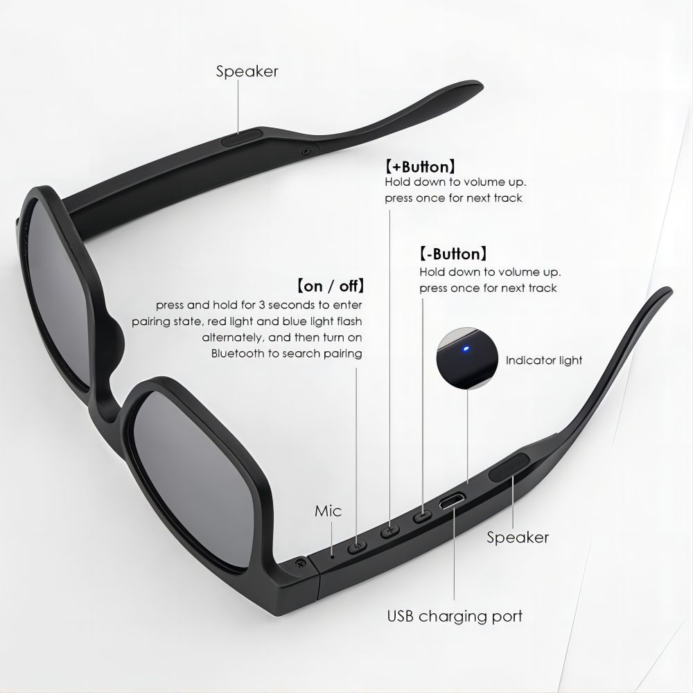 8GB Bluetooth5.0 Video Audio Sunglasses 150 * 150 * 40mm