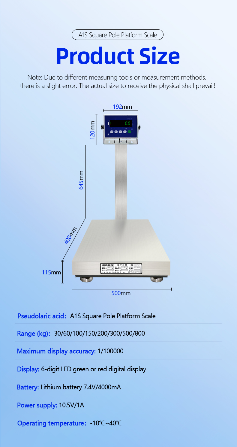 SOHE A1S 500KG 500*600 Stainless Steel Platform Scale for Seafood and Food Factories