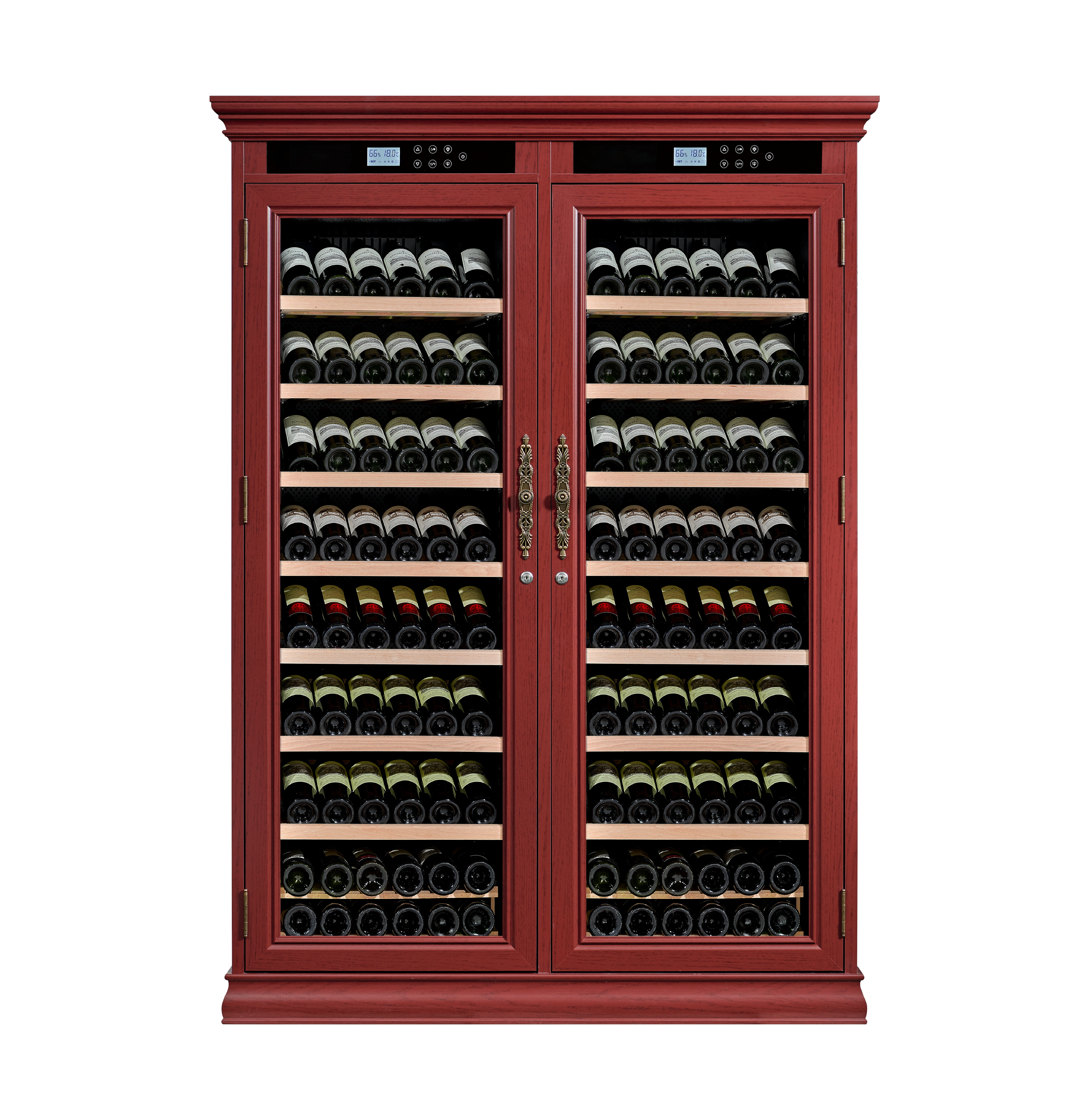 Touch Control Dual Glass Door Luxury Solid Wood Wine Cooler Cabinet