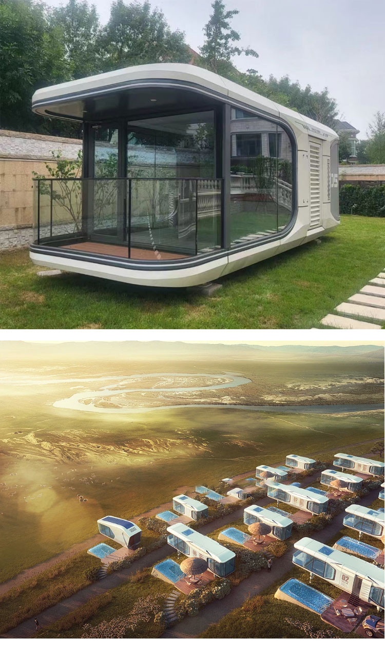Hotel Accommodation 38 M2 Model E7 Solar Capsule House With Luxury Apple Cabin Design