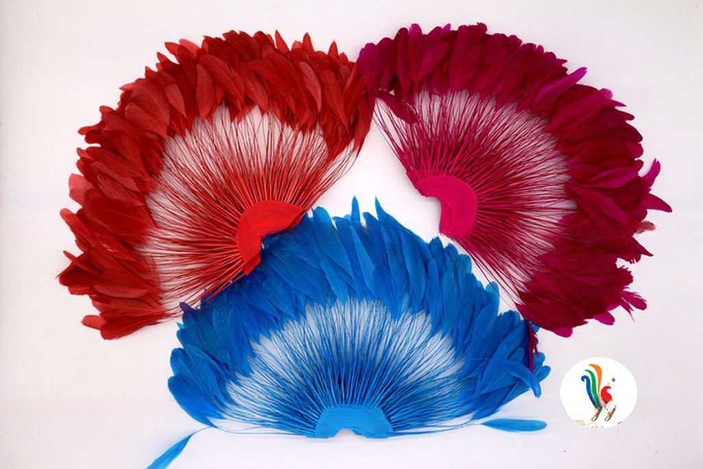 Dyed Pattern Party Decoration Stripped Coque Feather Flower Fan With Wire Accessory