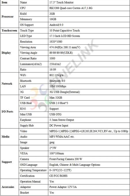 17.3 Inch RK3288 Open Frame Touch Screen Monitor FHD 1080P For Commercial