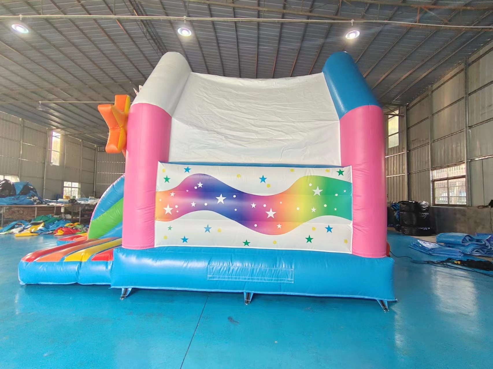 Pvc Tarpaulin Inflatable Combos Funny Colorful Unicorn Blow Up Bounce House With Slide