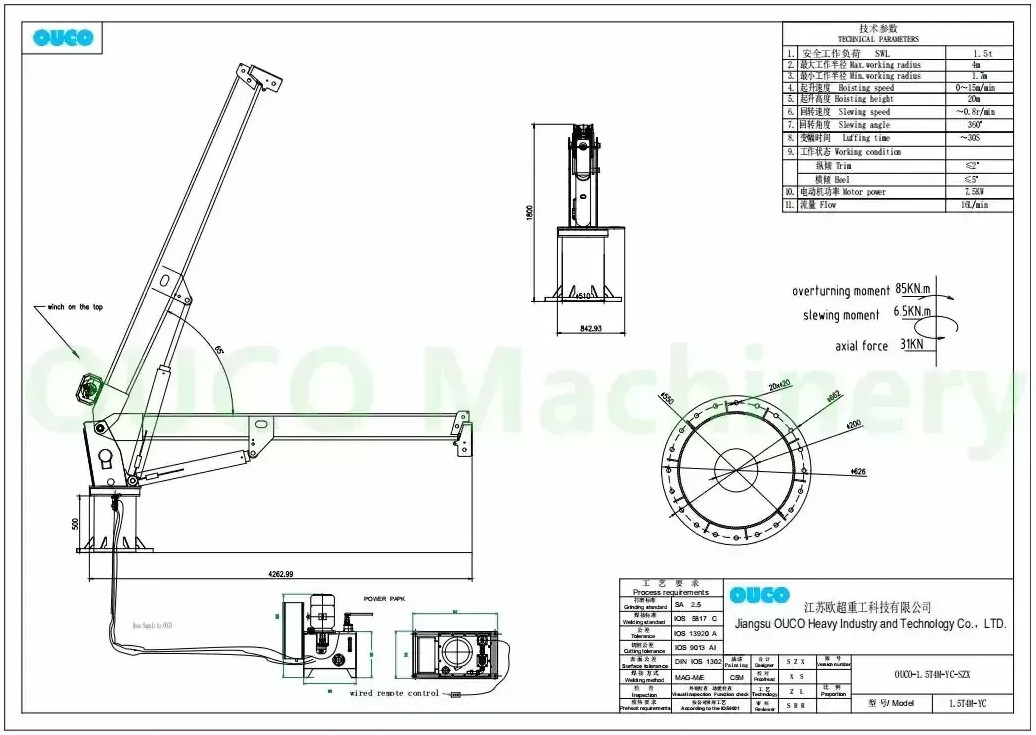 Stiff Boom Yacht Marine 1.5t 4m Offshore Pedestal Crane With Iacs Certified