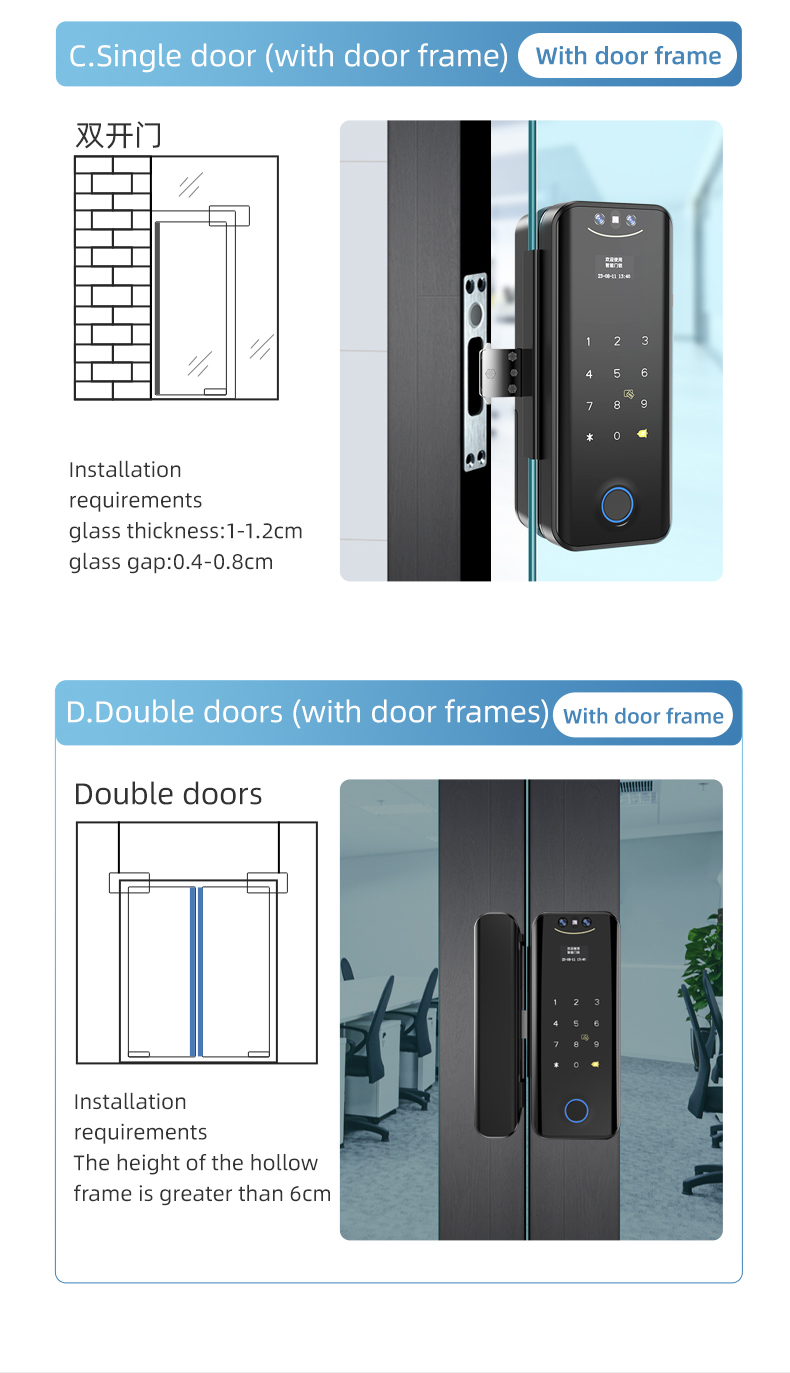 Smart Home Door Lock Tuya Face Recognition Glass Door Lock Digital Lock Fingerprint Password Card Key Door Lock For Home