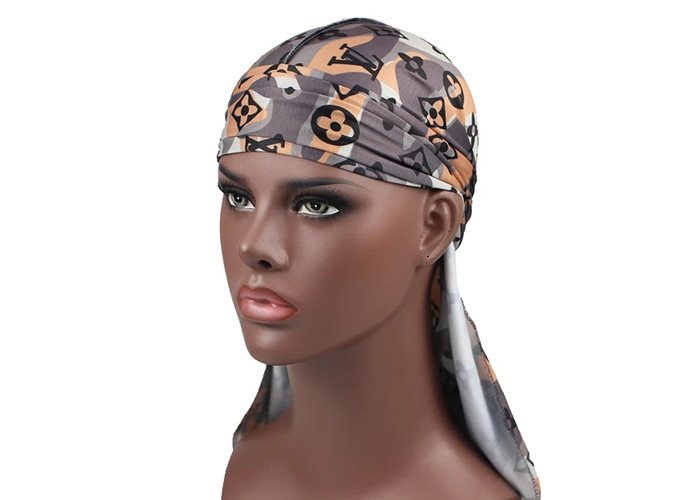 Grey Camo LV Silk Silky Satin Designer Durag Supplier Bulk Wholesale