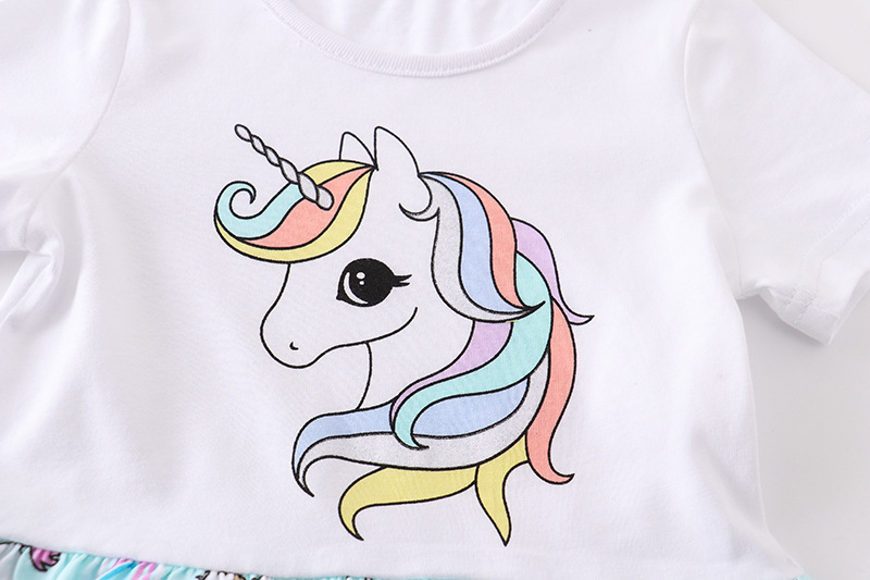 Summer Children's Clothing Cotton Fabric Dresses with Unicorn Printing Custom Wholesale Middle and Big Kids