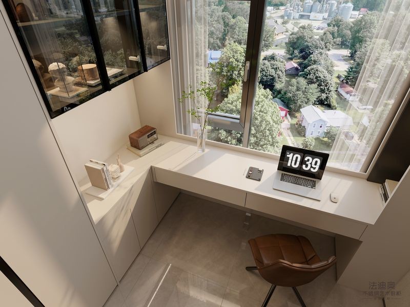 Fadior Stainless Steel Bedroom Wardrobe Cabinet With Built-In Desk Extension