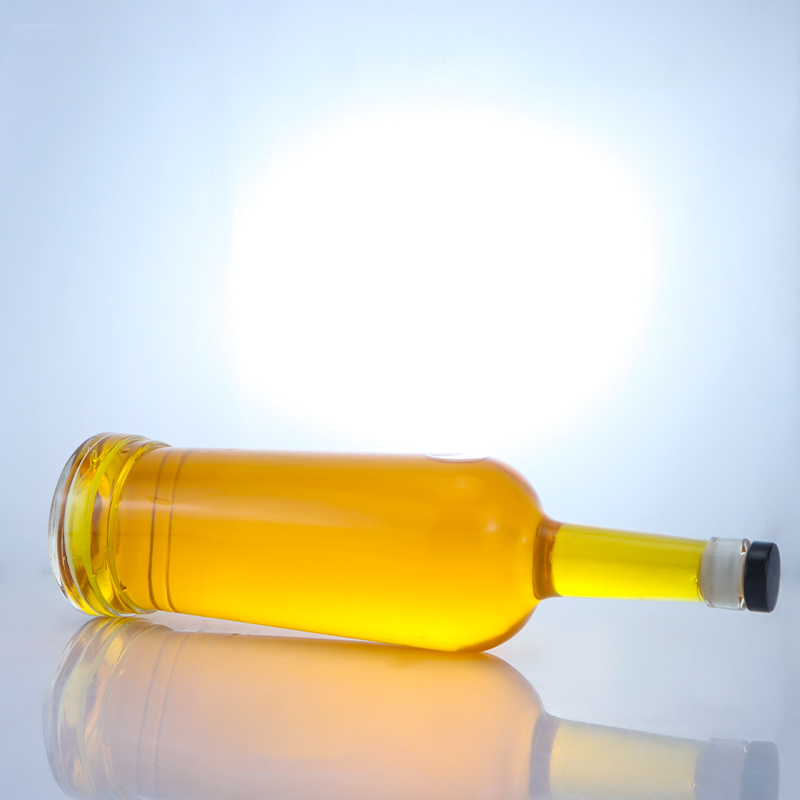 Glass Base Round Shape Customizable Logo Long Neck Liquor Bottle with Cork
