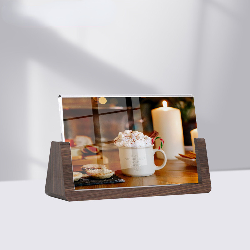 Custom Acrylic And Wood U-Shaped Photo Frame , Desktop Acrylic Picture Photo Display 6x7, 7x7, And 8x10 Inch Sizes