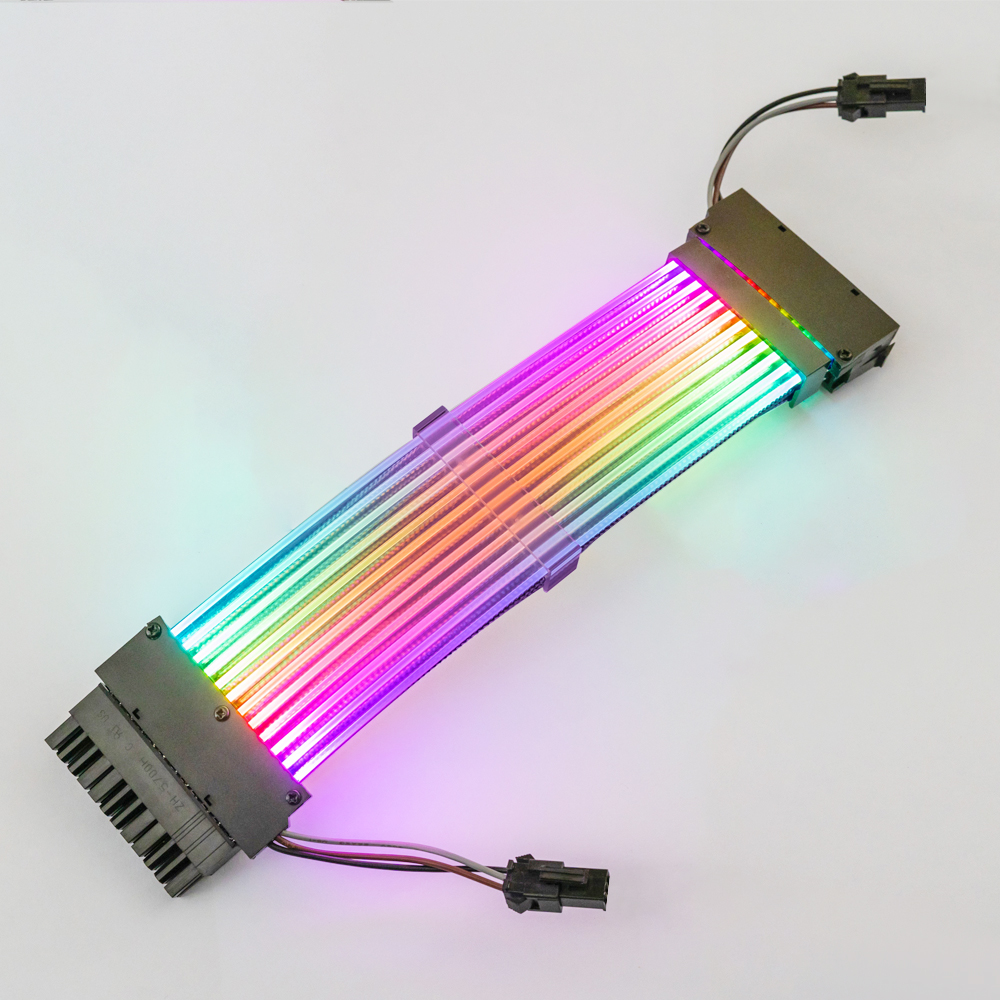 24 Pin ATX RGB Sleeved Cable Software Synchronization ARGB decorative Extension cord Cable Kit 5V 3Pin Synchronous Double head