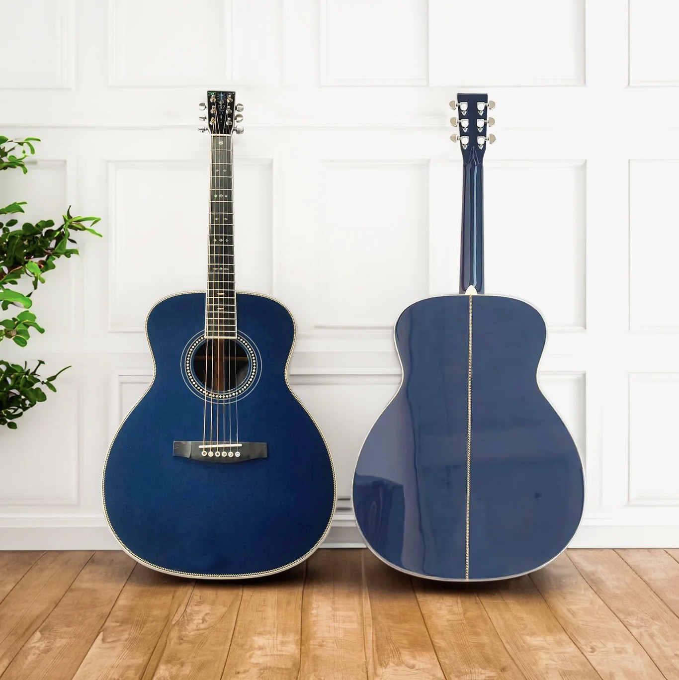 Navy Blue Solid Solid East Indian Rosewood Back Side OM Acoustic Guitar 000-14 Fret European Spruce Top