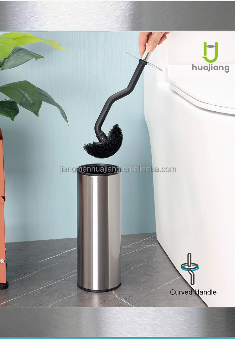 Silver Curved Design Toilet Cleaning Brush with Holder Stainless Steel OEM Acceptable