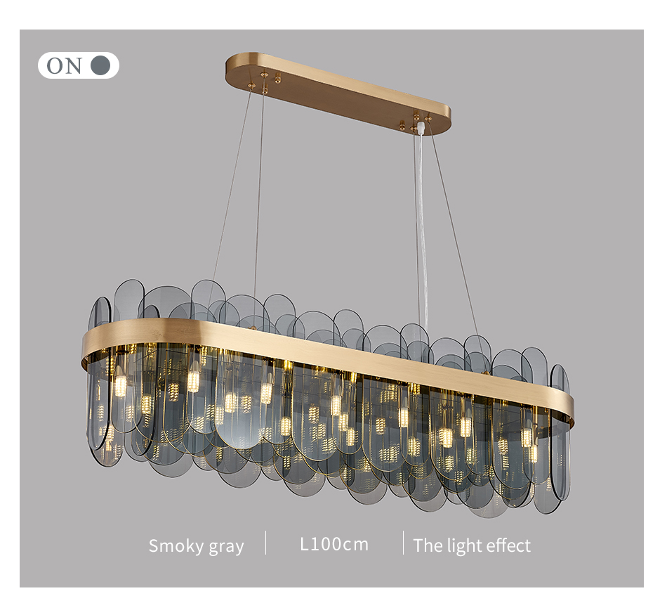 Smoky Gray Glass Chandelier For Living Dining Room Rectangle island chandelier(WH-CY-212)
