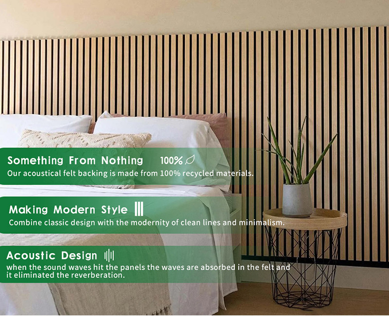 Wood Slat Wall Panels - Wood Black Acoustic Felt - 2400x600x22mm