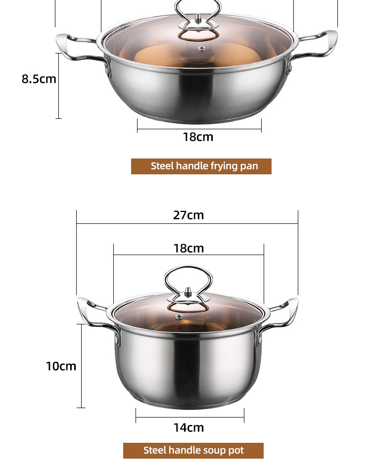 Amazon Top Seller Multipurpose 6Pcs Flat Bottom Milk Soup Pot Stainless Steel Cookware Sets With Glass Lid